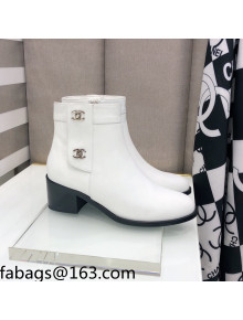 Chanel Calfskin Ankle Short Boots 4.5cm with CC Buckle White 2021 