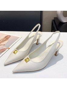 Valentino Roman Stud Calfskin Slingback Pumps White 2021