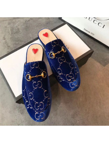 Gucci Princetown GG Velvet Flat Slipper Mules 475094 Blue 2019