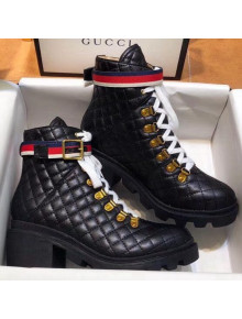 Gucci Quilted Leather Ankle Boot with Belt ‎551823 Black 2019