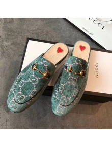 Gucci Princetown GG Velvet Flat Slipper Mules 475094 Light Blue 2019