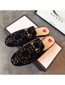 Gucci Princetown GG Velvet Flat Slipper Mules 475094 Black 2019