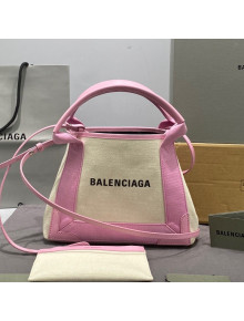 Balenciaga Navy Cabas XS in Cotton Canvas Beige/Pink 2021