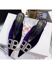 Balenciaga Crystal BB Knife 40mm Mule in Purple Velvet 2020