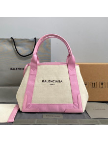 Balenciaga Navy Cabas Small in Cotton Canvas Beige/Pink 2021