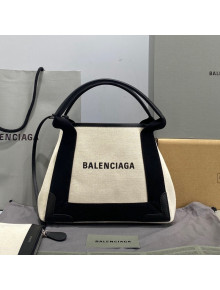 Balenciaga Navy Cabas XS in Cotton Canvas Beige/Black 2021