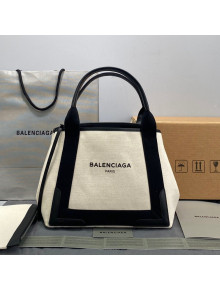 Balenciaga Navy Cabas Small in Cotton Canvas Beige/Black 2021