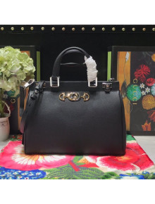 Gucci Zumi Grainy Leather Medium Top Handle Bag ‎564714 Black 2019