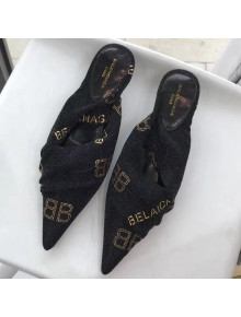 Balenciaga Knit Fabric Logo Knife Mules 2019