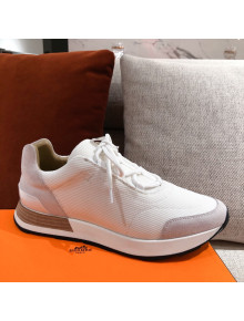 Hermes Patchwork Fabric Sneakers White 2021 10 (For Women and Men)