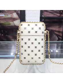 Chanel CC Phone Holder Bag in Calfskin White 2018