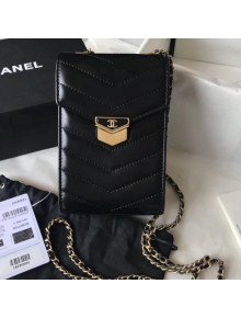 Chanel Chevron Calfskin Medal Clutch Phone Holder A81226 Black 2018