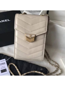 Chanel Chevron Calfskin Medal Clutch Phone Holder A81226 Off-White 2018