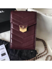 Chanel Chevron Calfskin Medal Clutch Phone Holder A81226 Burgundy 2018