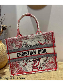 Dior Medium Book Tote Bag in Red and White D-Royaume d'Amour Embroidery 2021 M1286 