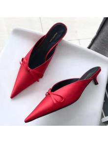 Balenciaga Satin Bowknot Knife Mules Red 2019