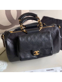 Chanel Quilted Grained Calfskin and Lambskin Large Bowling Bag AS1360 Black 2020