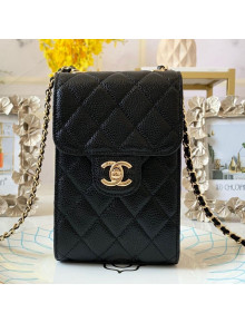 Chanel Quilted Grained Leather Phone Clutch with Chain AP0249 Black 2019