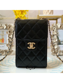 Chanel Quilted Lambskin Phone Clutch with Chain AP0249 Black 2019