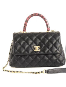 Chanel Chevron Grained Calfskin Coco Python Handle Mini Bag Black 2018