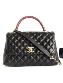 Chanel Chevron Grained Calfskin Coco Python Handle Small Bag Black 2018