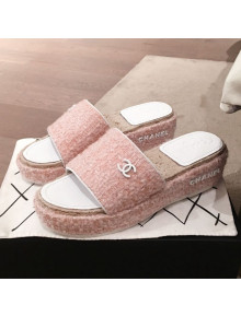 Chanel Tweed Platform Mule Slide Sandals Pink 2020