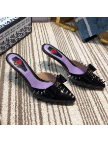 Gucci Leather Spikes Heel Mules with Bow Black 2019