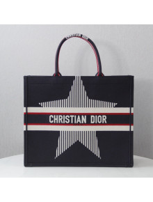 Dior Large Book Tote Bag in Navy Blue Star Embroidery 2021 M1286 