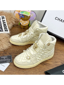 Chanel x Nike Air Jordan Calfskin High-Top Sneakers with Pearl and Silk Laces Apricot 2021