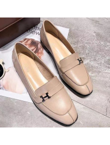 Hermes Calfskin Side H Buckle Flat Loafer Nude 2019