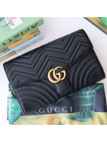 Gucci GG Marmont Chevron Leather Clutch 498079 Black 2019