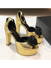 Saint Laurent Calfskin Platform Sandals 13.5cm Gold 2021