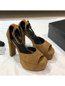 Saint Laurent Suede Platform Sandals 13.5cm Brown 2021