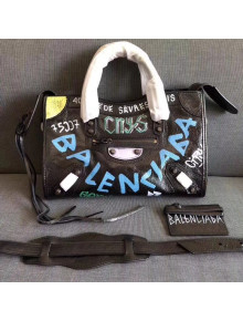 Balenciaga Graffiti Classic Small City Bag in Crumpled Lambskin Black F/W 2017