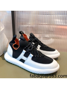 Hermes Duel Knit and Calfskin Sneakers Black 2021