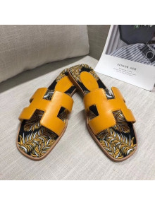 Hermes Calfskin Oran Sandal With "Fantaisie Botanique" Printed Canvas Ginger 2020