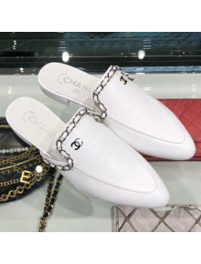 Chanel New York Chain Trim Flat Mules G34926 White 2019