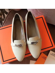 Hermes Kelly Calfskin Flat Loafers White