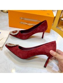 Louis Vuitton Madeleine Suede Crystal LV Circle Pump Burgundy 2019