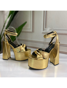 Saint Laurent High Heel Lambskin Sandals Gold 2021