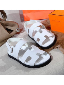 Hermes Chypre Calfskin Flat Sandals White 2021