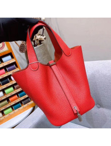 Hermes Picotin Lock 18cm/22cm in Clemence Leather with Silver Hardware Bright Red (All Handmade)