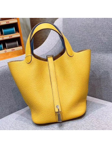 Hermes Picotin Lock 18cm/22cm in Clemence and Swift Leather with Silver Hardware Amber Yellow/Blue (All Handmade)