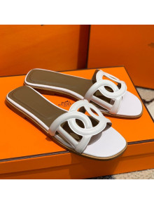 Hermes Aloha Calfskin Flat Slide Sandal White 2021