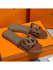 Hermes Aloha Calfskin Flat Slide Sandal Brown 2021