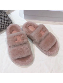 Celine Logo Wool Slide Sandals Pink 2021  