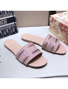 Dior Dway Embroidered Cotton Flat Slide Sandals Nude-30 2021