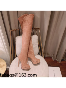 Casadei Elastic Suede Over-Knee High Platform Boots Camel Brown 2021