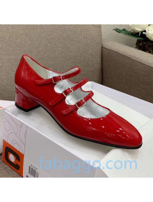 Carel Kina Patent Calfskin Heel Mary Janes Pumps 40mm Red 2020