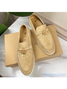 Loro Piana Suede Calfskin Summer Charms Walk Moccasin Loafers Khaki 2020